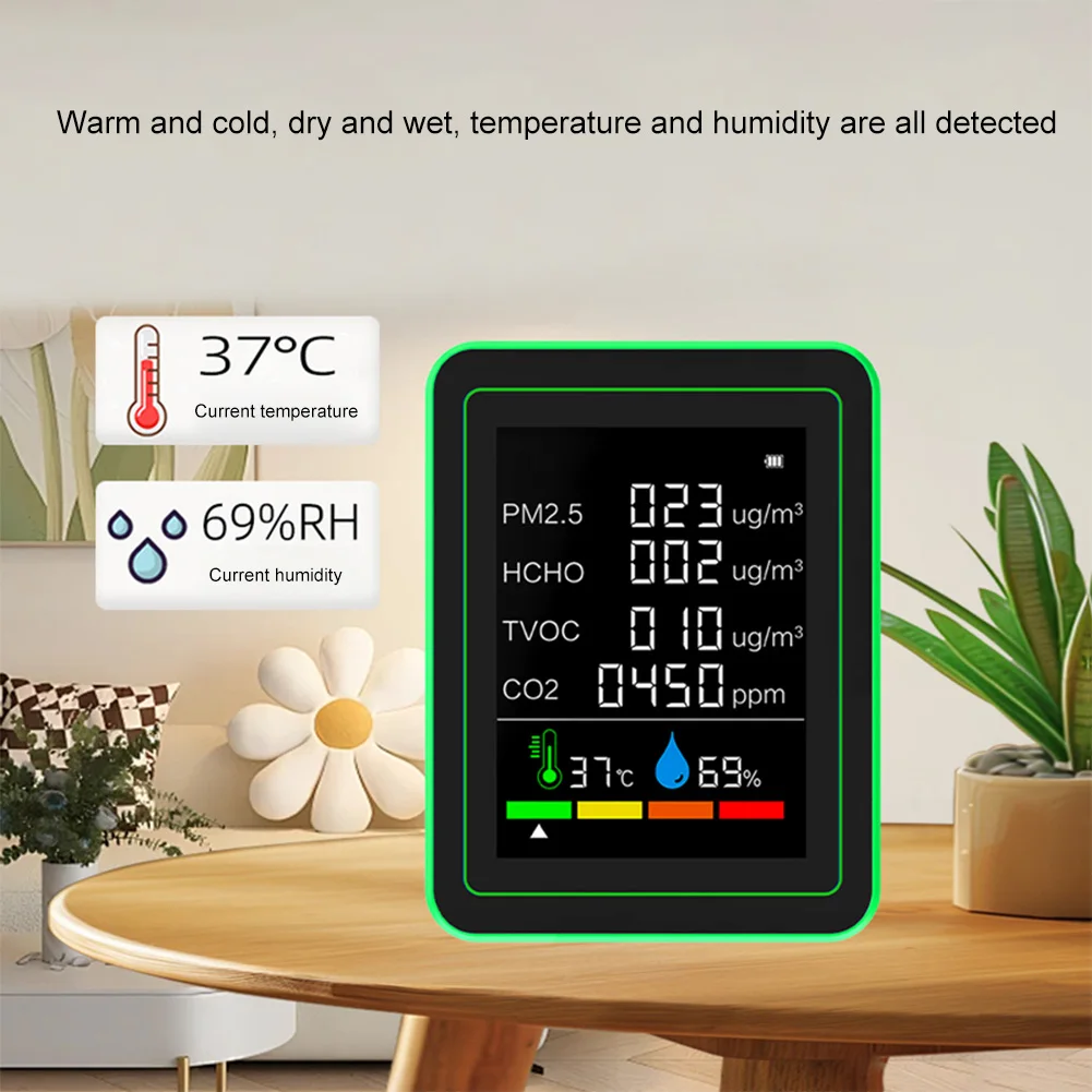 6 In 1 High Precision Air Quality Monitor Automatic Display Multifunctional PM2.5/PM10 HCHO TVOC CO2/CO Meter Gas Detector Tools