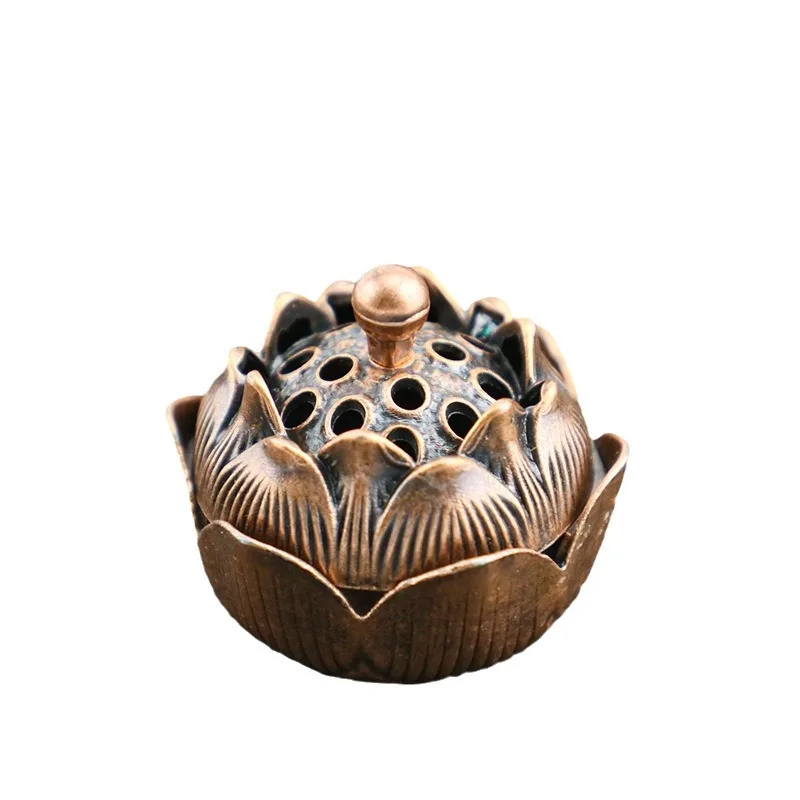 Mini Bronze Lotus Incense Burner Holder - Vintage Flower Shaped For Stick & Cone Incense, Small Desk Decor For Meditation & Relaxation