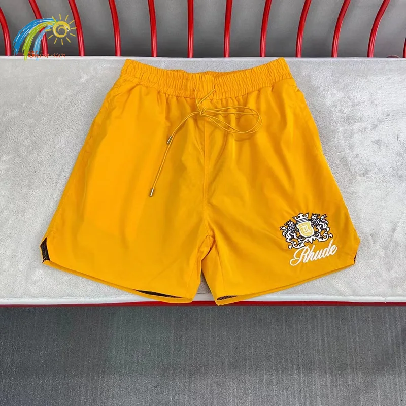

Summer Racing Trophy Style Logo Embroidery RHUDE Shorts Men Women Inside Mesh Drawstring Breeches Blue Green Yellow Black