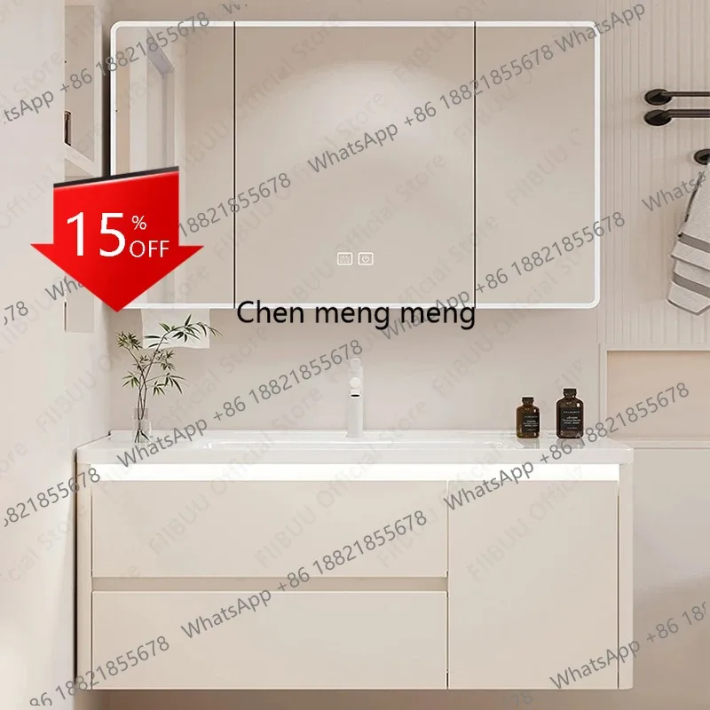 ชุดอ่างล้างหน้าห้องน้ำ 01A พร้อมกระจก LED อัจฉริยะ ตู้อลูมิเนียมติดผนังพร้อมอ่างเซรามิกในตัว ควบคุมด้วยระบบสัมผัส 1