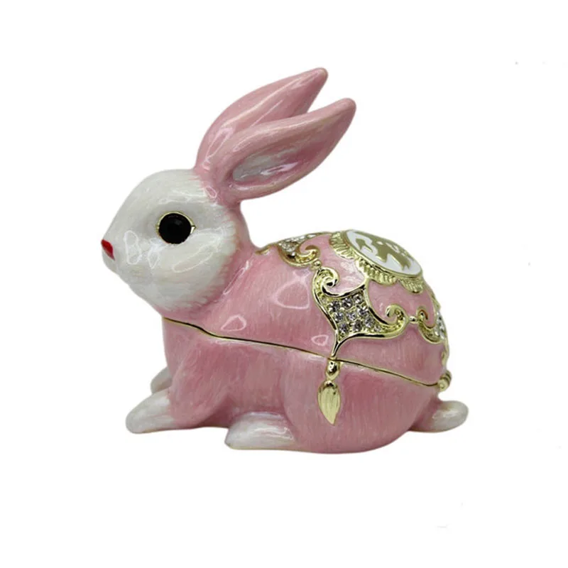 Cute Pink Rabbit Trinket Box Enameled Keepsake Jewelry Box 2023 Year of The Rabbit Home Decor Unique Gift for Family 1 pair cute hug ducks decorative bookend resin book holder stopper for home office desk