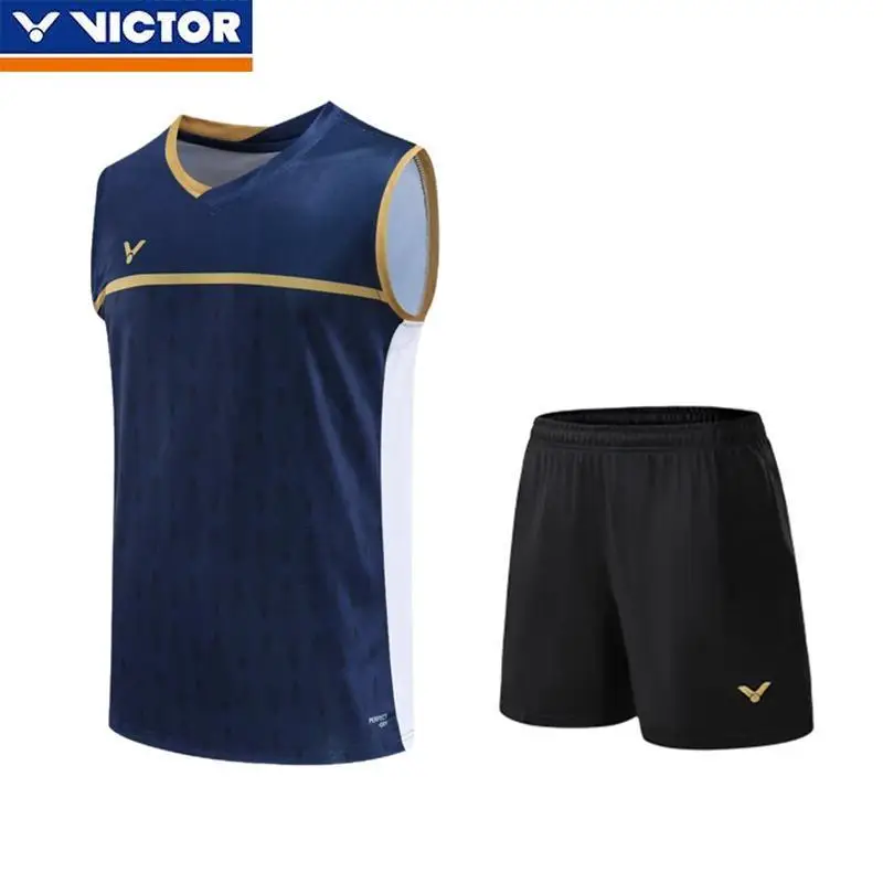 VICTOR Men's Women's New Badminton Two-piece Quick-drying Sports Vest Anniversary Short-sleeved Competition Jersey