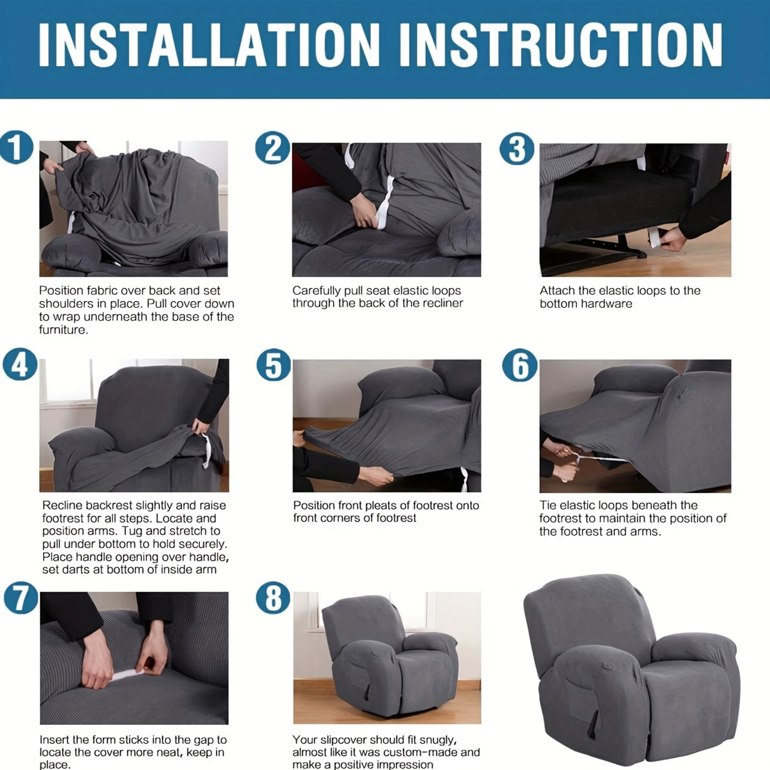 Super Stretch Recliner Sofa Cover Shape Fit Non-Slip Reclining Sofa Cover Fits Standard Queen Size Recliner 3