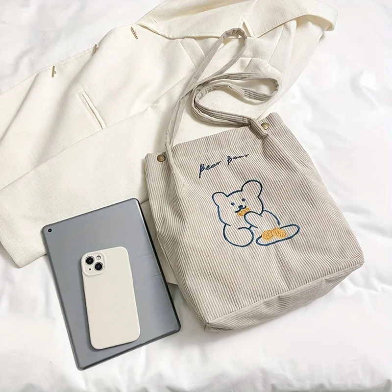 Women's Corduroy Tote Bag, Multi Purpose Fashion Shoulder Bag, Artistic Stripe Plush Handbag for Women College Student Daily Use