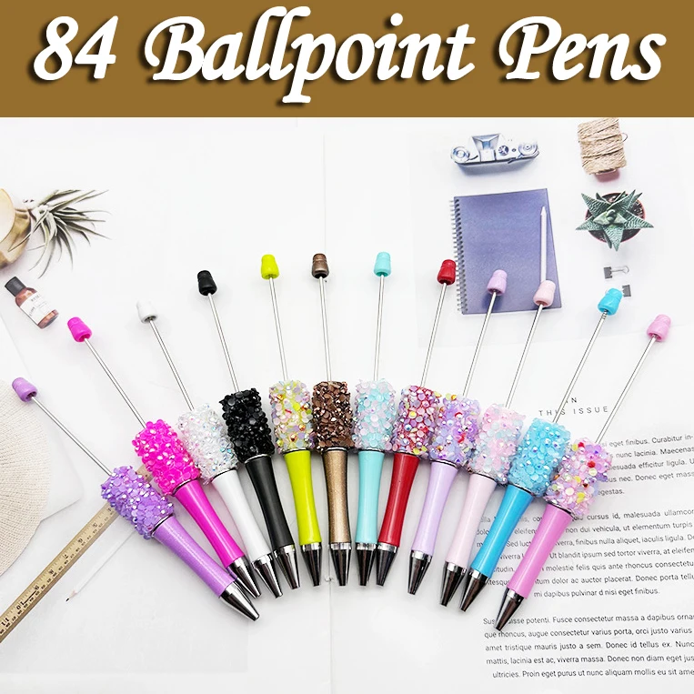 

84Pcs Plastic Beadable Pen Bead Ballpoint Pen Ball Pen for Students Office School Supplies Mixed Colors Beads Pens