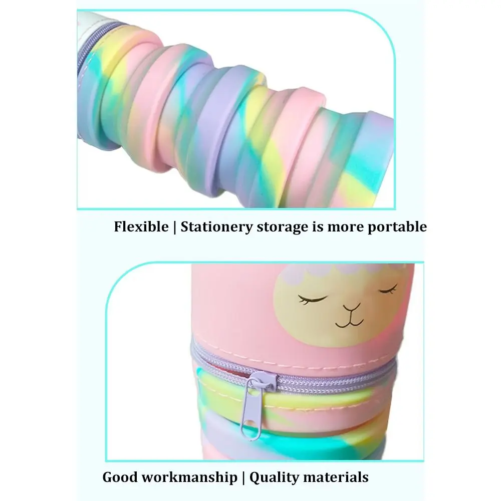 Colorful Straight/Folding Unicorn Pen Case Large Capacity Silicone Pen Container Cute Waterproof Holder for Students