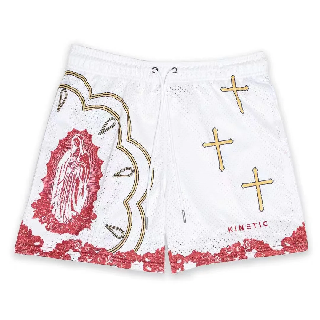 2023 Mesh Breathable Men Shorts GYM Basketball Running Quick-Drying Shorts Baggy Flame Print Fashion Shorts Summer Shorts 2
