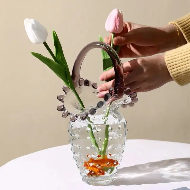 

Modern simple transparent glass vase decoration net red light luxury high-grade dining table creative living room flower pot