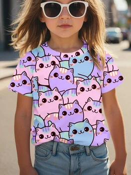 Girls Kawaii Cat 3D Print T-Shirt 1