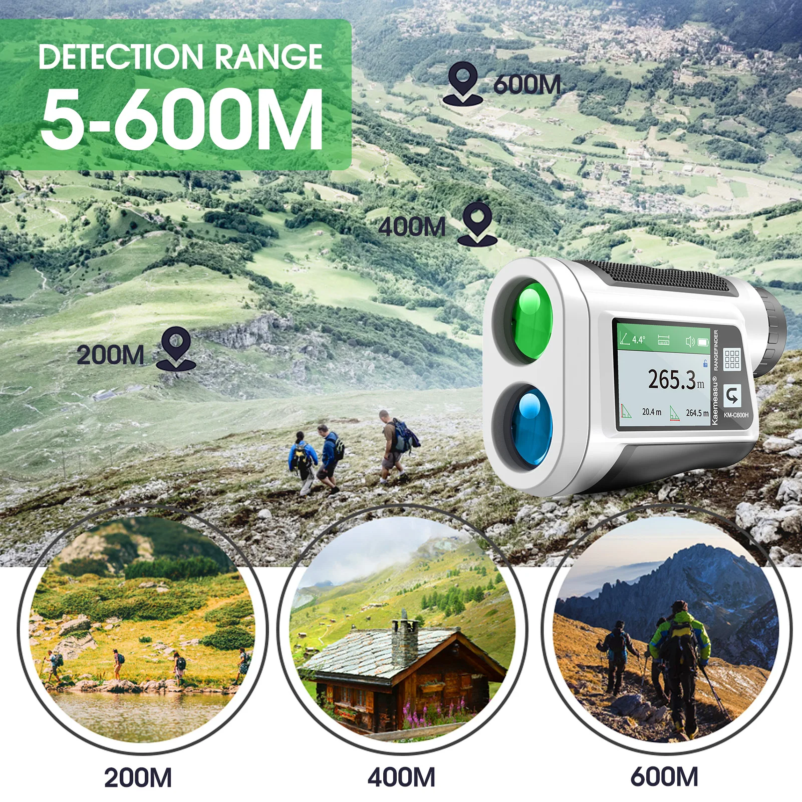 Golf Rangefinder with LCD Touch Screen 6X Magnification 600/800M USB Rechargeable Range Finder Distance Meter with Speaker Slope