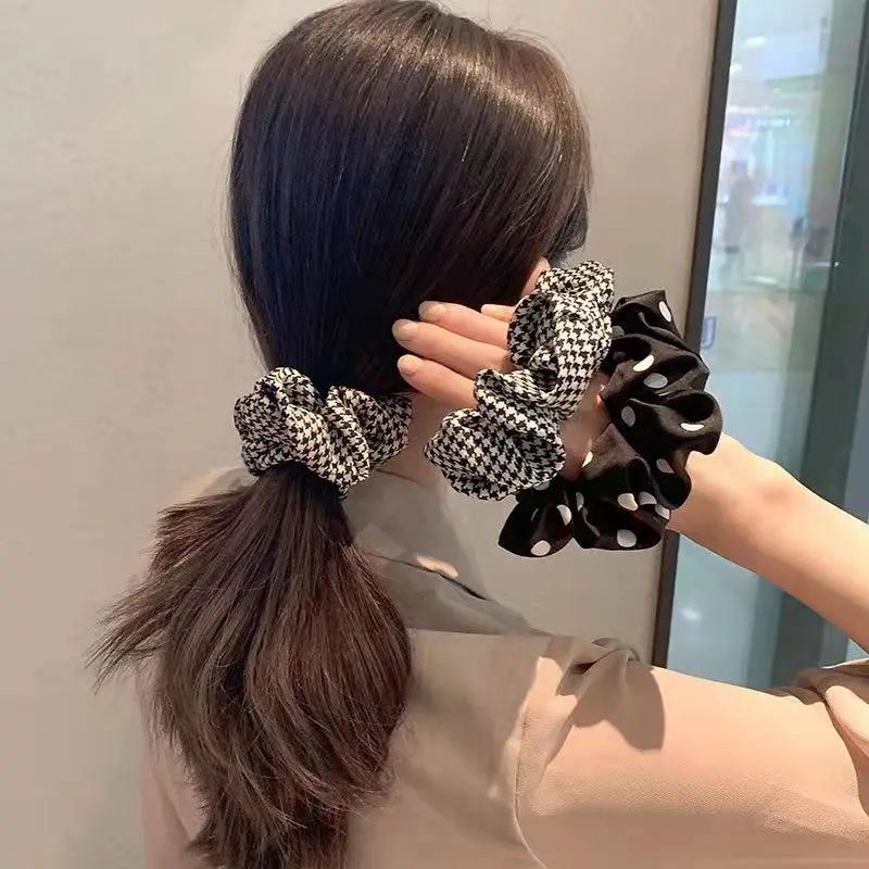 Black White Plaid Scrunchies Hair Accessories For Women Girl Elastic Hair Ties Ropes Ponytail Holder Rubber Hair Bands