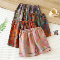 2026 New Summer Women's Pajamas 100% Cotton Shorts Yarn-dyed Jacquard Shorts Women's Loose Home Pants Thin Home Pants Pajamas