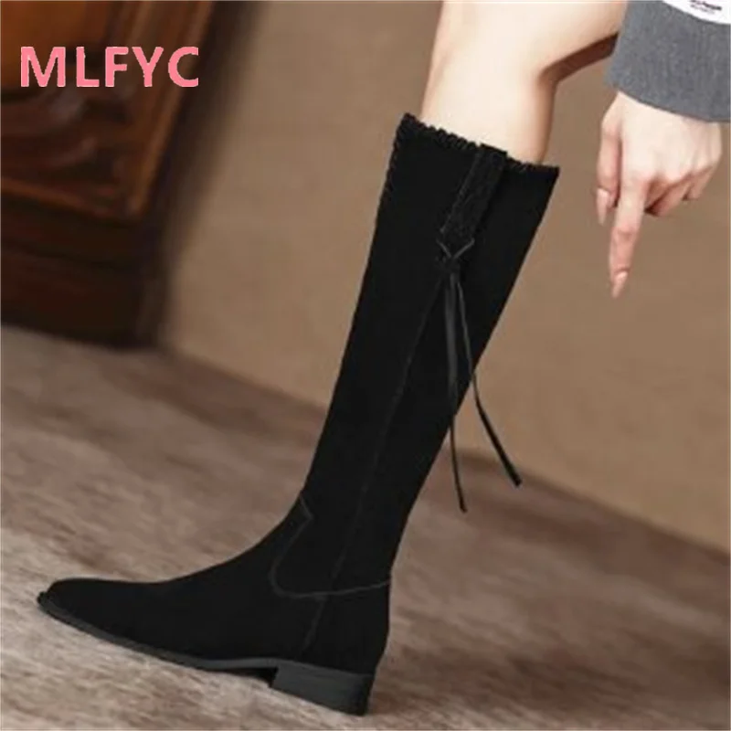 Cowboy boots female boots Brown thick heel round head retro high boots Women's fashionable sexy comfortable boots