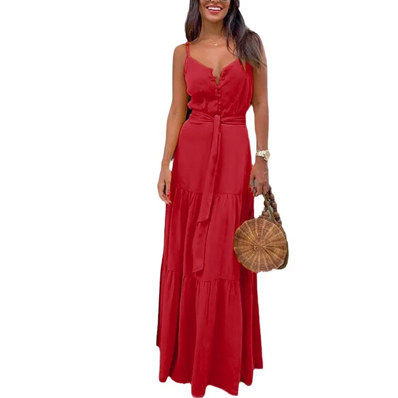 Elegant Lace Up Summer Dress for Women