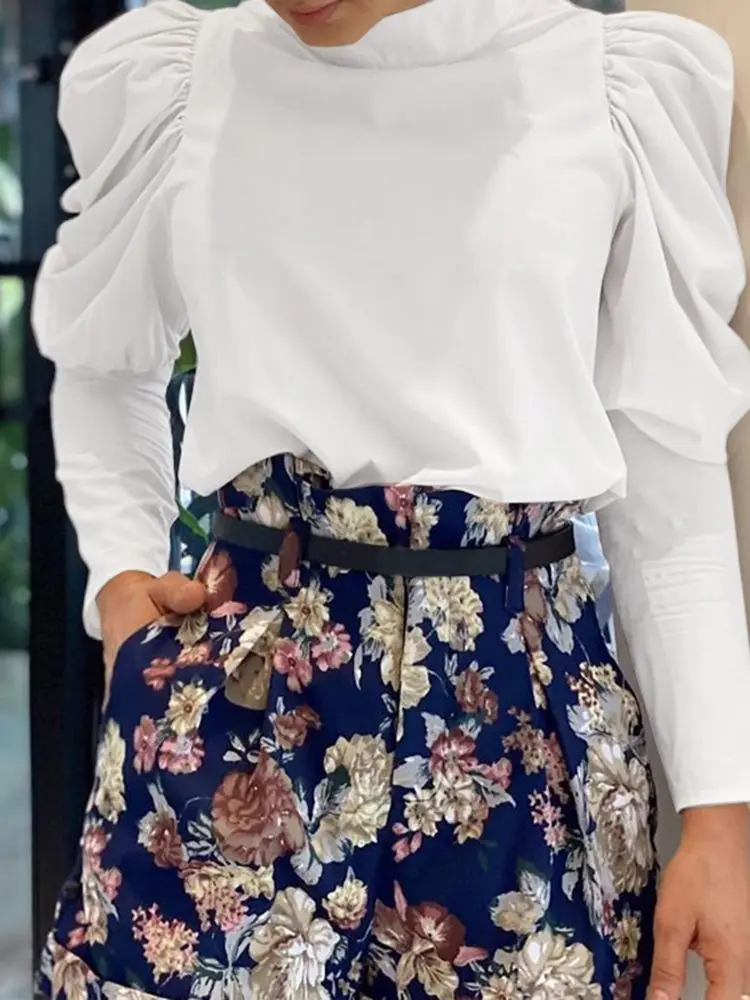 

Модная женская осенняя блузка, элегантные однотонные топы ZANZEA, Женская туника с длинным рукавом-фонариком 2024, Повседневная Офисная Женская белая блузка