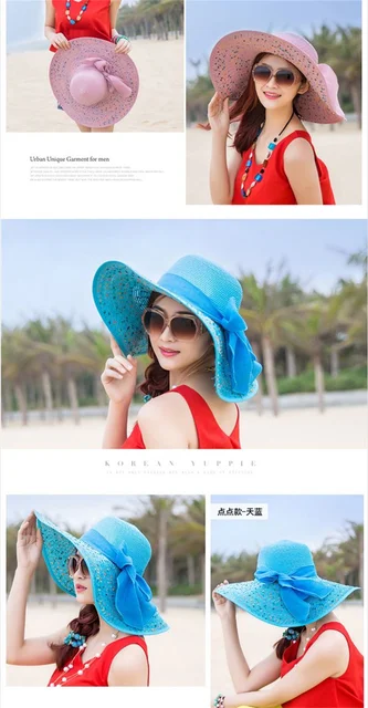 YUDX Summer Big Brim Collapsible Sunshade Hats For Women Korean Style  Outdoor Cycling UV Protection Women's Straw Plaited Caps - AliExpress