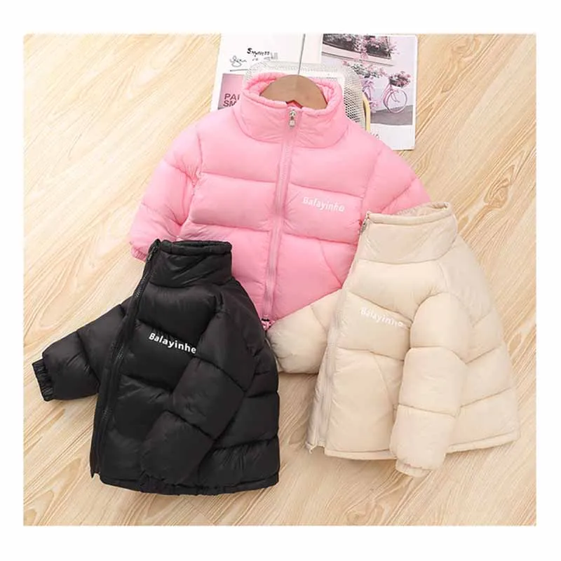 Girls Winter Warm Thickened Down Coat Boys Solid Color Letter Standing Collar Outerwear Kids Autumn New Casual Fashion Jacket down jacket baby jacket