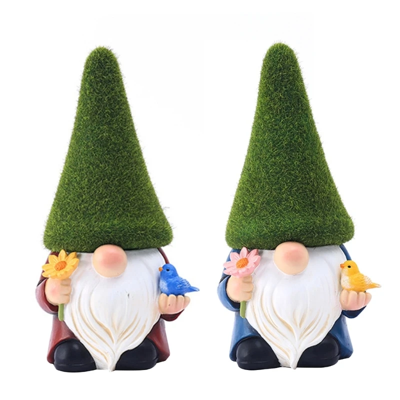 

H7EA Resin Faceless Gnome Figurines Garden Pygmy Flower Holding Handicraft