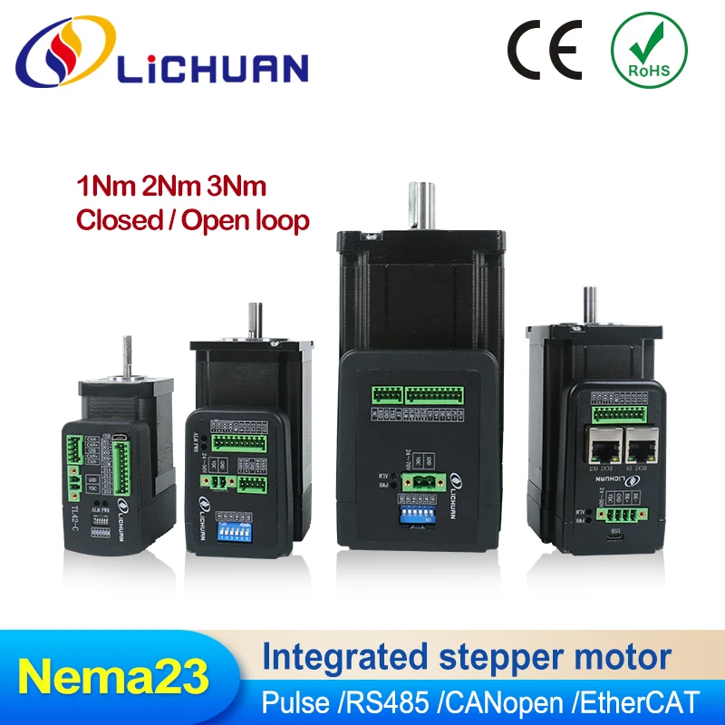 

Интегрированные шаговые двигатели Lichuan Nema23 1 нм 2 нм 3 Нм импульсный моторный вал 8 мм со встроенным контроллером 4A DC36V