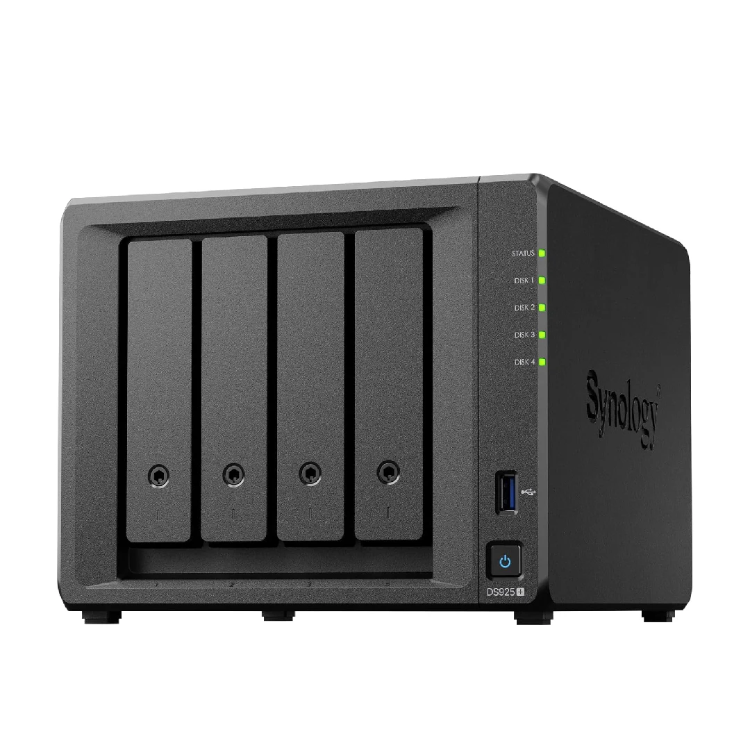 시놀로지 DS925+ 4베이 NAS 인클로저 4GB DDR4 ECC SODIMM 4베이 디스크스테이션 네트워크 클라우드 스토리지 서버 (디스크 미포함)