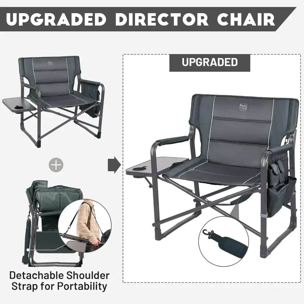 Upgraded XXL Oversized Folding Directors Chairs with Side Table, Pocket, and Heavy Duty Camping Features