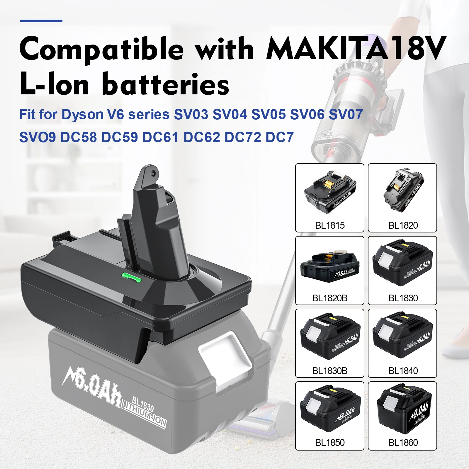 Adattatore per convertitore batteria al litio Makita/Dewalt/Milwauke 18V per strumento aspirapolvere serie Dyson V6 V7 V8 DC58/SV11/SV10