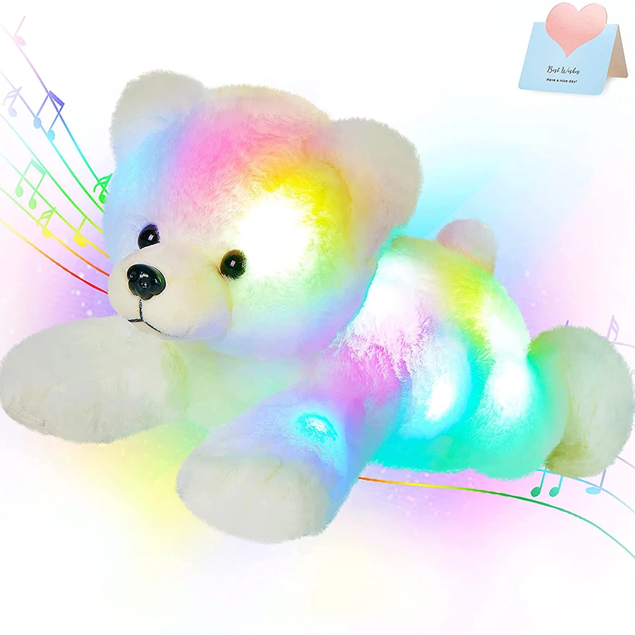 37cm Stuffed Polar Bear Plush Doll Animals LED Plush Toy Music Night Lights Glow Pillow White Bear Birthday Gift for Girls Kids plush toy