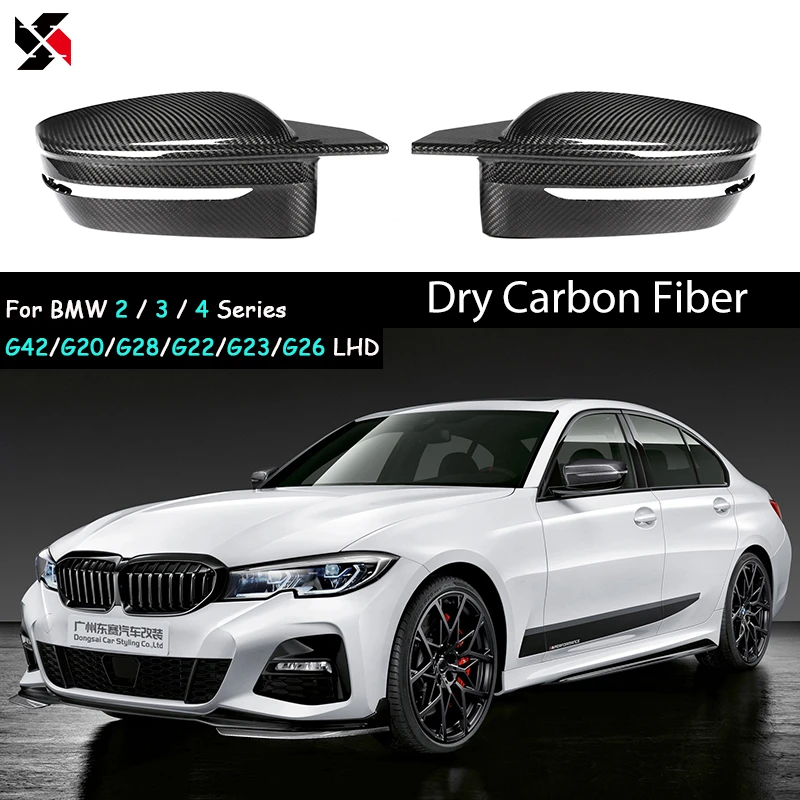 2 Pecies Real Dry Carbon Fiber Mirror Covers Cap For BMW G20 G28 G22 G23 G26 G42 LHD Car Rear