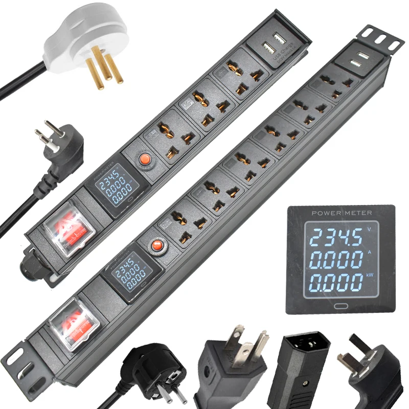 

aluminum alloy PDU Power Strip 2-9 unit 2usb 16A 3500W overload protection SOCKET 2m Power Cord ammeter display
