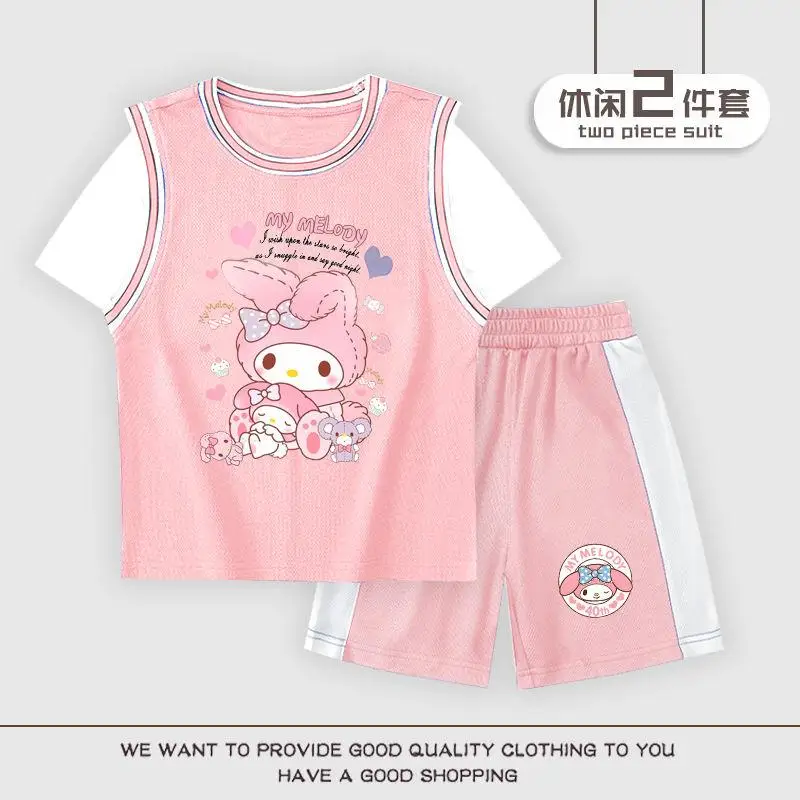 

НОВЫЙ Sanrio Kuromi My Melody Cinnamoroll мультяшный милый новый детский комплект быстросохнущие шорты с коротким рукавом баскетбольный костюм