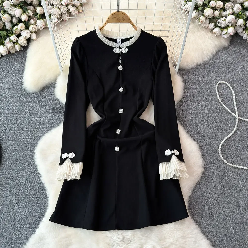 

New Chinese plated buckle national style dress sub early spring and fall 2024 new women's long-sleeved cheongsam skirt