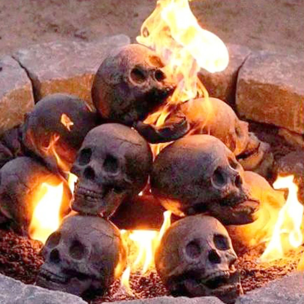 

Halloween Horror Skull Party Decoration Props Simulation Skull Props Horror Ceramic Ornaments Wood Fire Pit Fireplace Burning