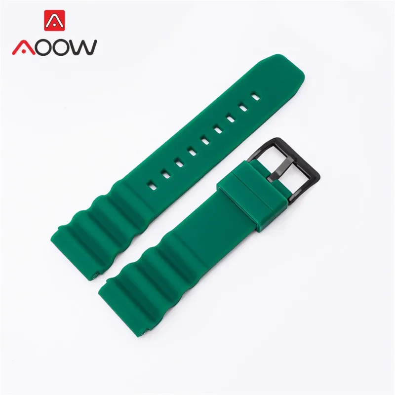 Silicone Sport Strap with Stainless Steel Buckle - Waterproof Diving Rubber Watch Band Belt