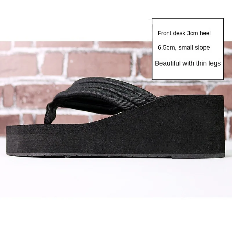 2024 New Slippers Women's Summer Wear Fashion High Heel Platform Shoes Thick Bottom Non-Slip Beach Ladies Flip-Flops