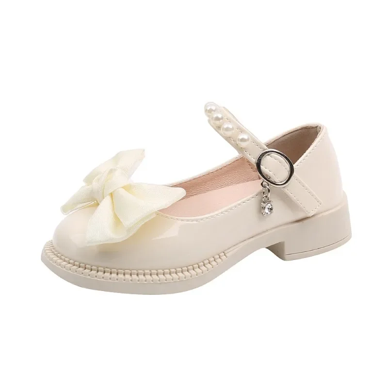 Children's Leather Shoes Fashion Girls Party Shoes Sweet Bowtie Kids Princess Causal Pearl Ballet Performance Dress leather shoes girls shoes