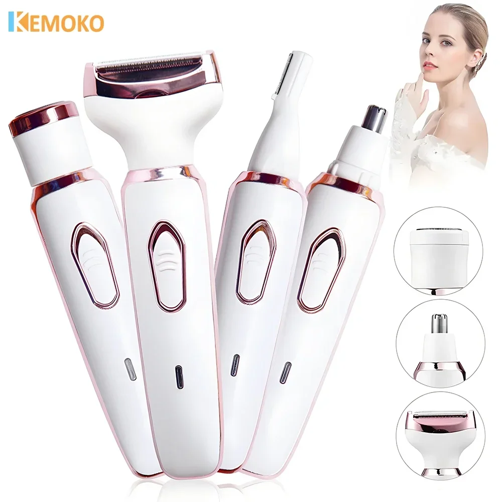 Electric hair remover 4 In 1 Painless Rechargeable Trimmer Women Body Razor Face Leg Armpit Bikini Pubic Shaver