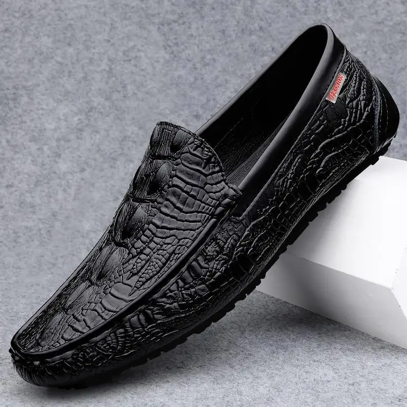 

2023 New Loafers Summer Lazy Leather Soft Bottom Men's Casual Leather Shoes Crocodile Pattern One Pedal Loafer