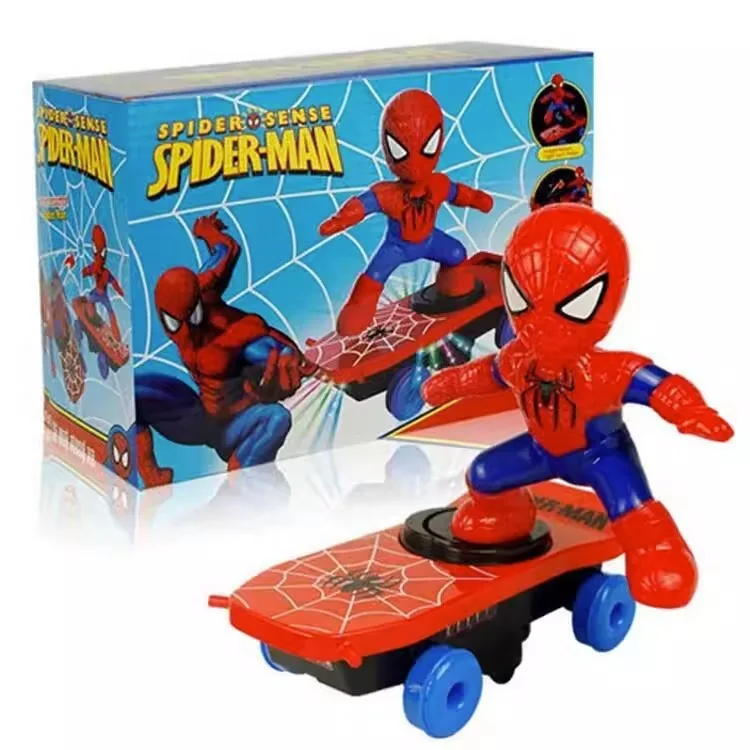 New Spiderman Automatic Flip Rotation Skateboard Acousto-Optic Car Electric Music Toy Stunt Scooters Christmas Gift