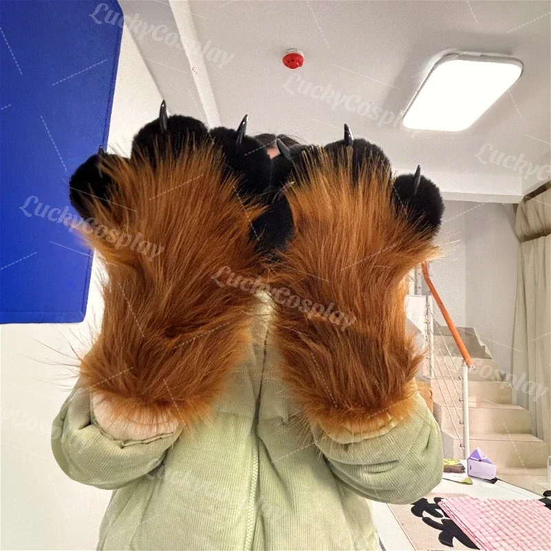 Furry Cat Squawk Paws Gloves Fursuit Cosplay Kigurumi Cartoon Plush Animal Nail Claws Full Finger Mittens Story Tell Original cosplay costumes cosplay gloves