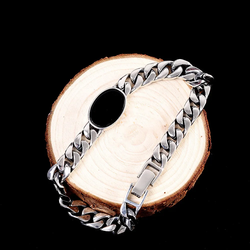 

Цветной высококачественный модный мужской браслет в европейском и американском стиле с инкрустацией из черного камня простая бижутерия