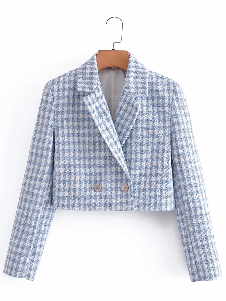 YENKYE 2022 Fashion Women Double Breasted Tweed Crop Blazer YENKYE 2022 Fashion Women Double Breasted Tweed Crop Blazer