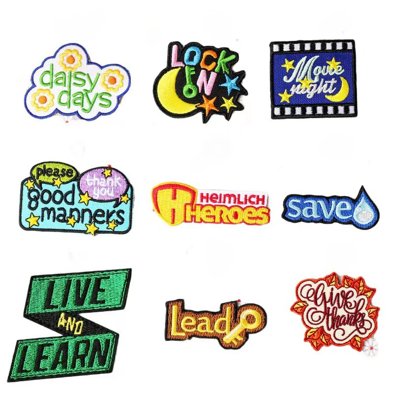 

30pcs/Lot Fun Embroidery Patch English Motto Dream Diasy Moon Lock Manner Save Clothing Decoration Accessory Craft Diy Applique