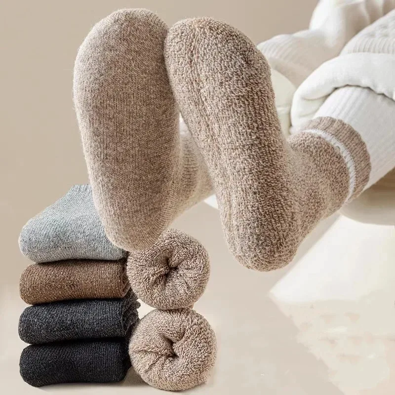 Winter Wool Cashmere Warm Baby Kids Socks for Boys Girls Solid Color Calf Socks Thickened Thermal Children Christmas Clothes