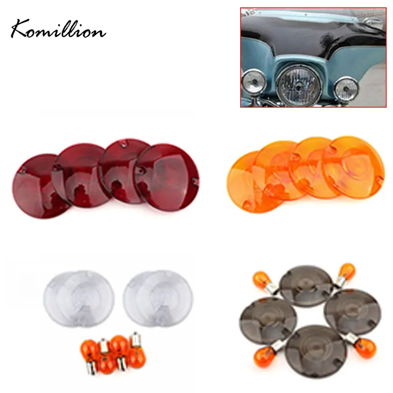 Motorcycle 4pcs Turn Signal Light Lens Cover With Amber Bulbs