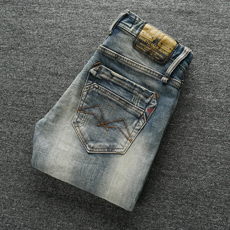 Fashion Designer Men Jeans High Quality Retro Washed Elastic Stretch Slim Fit Ripped Jeans Men Vintage Casual Denim Pants Hombre 6