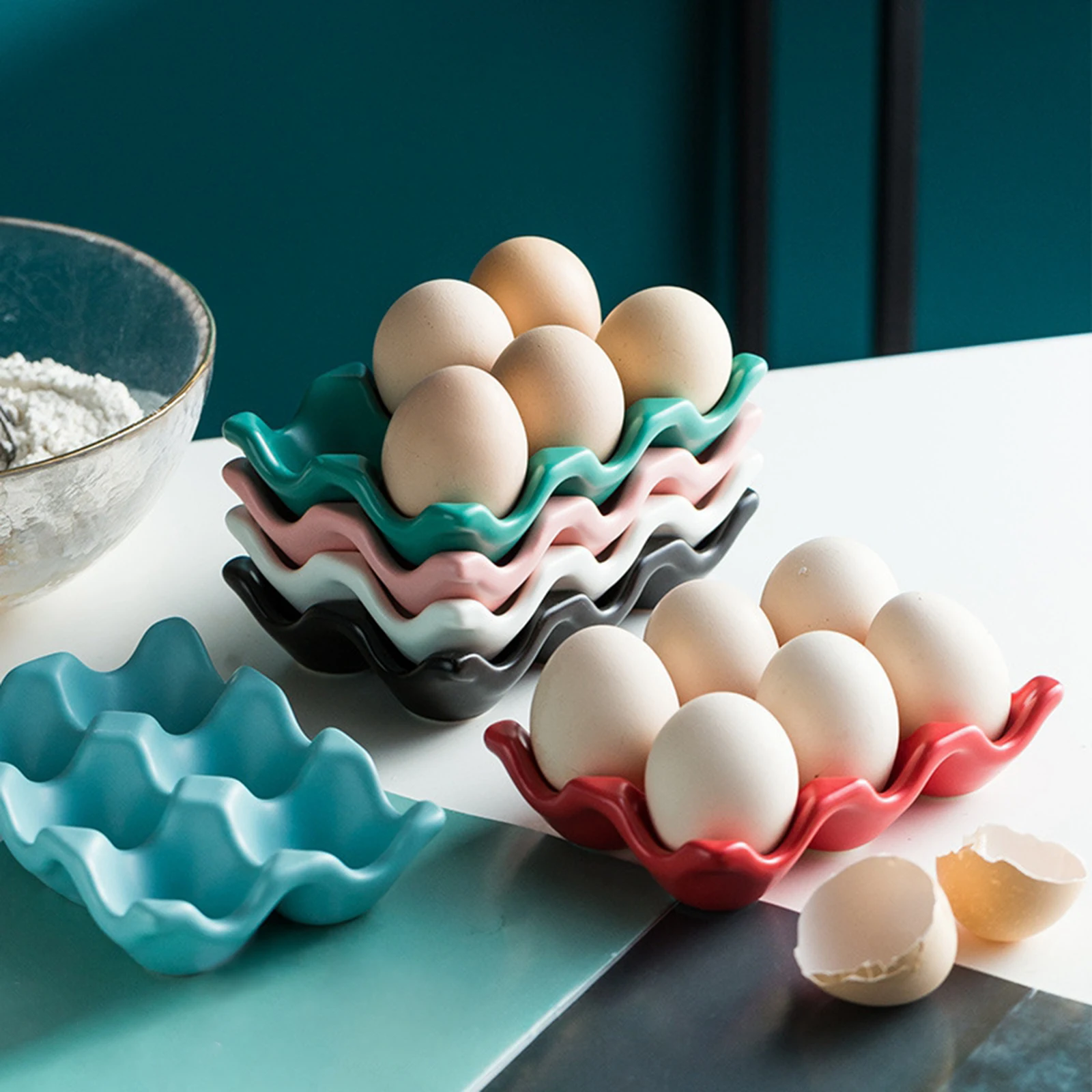 6 Holes Egg Tray Ceramic Egg Storage Rack Holders Dispenser for Refrigerator Household Kitchen Organizer Tools