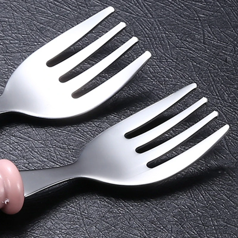 2 Pcs Baby Stainless Steel Spoon Fork Set Infant Feeding Cartoon Cutlery Utensils Toddler Children Tableware A2UB