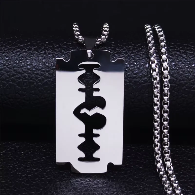Gotische Rasiermesser-Anhänger-Halsketten für Männer, Schwarze Edelstahlkette, Ästhetischer Schmuck, Collier Homme N423S01