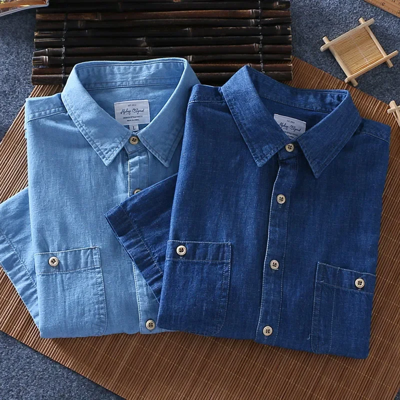 Casual short sleeved shirt short sleeved shirt summer men 100% slub cotton two front pockets