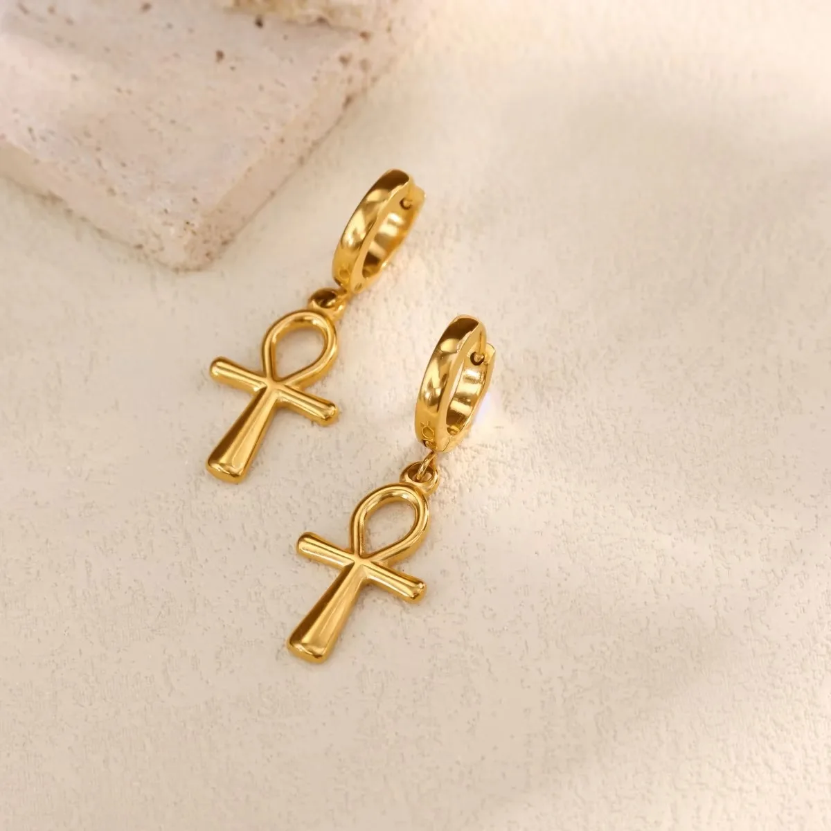 Egyptian Hoop Earrings Gold Color Stainless Steel For Women Men